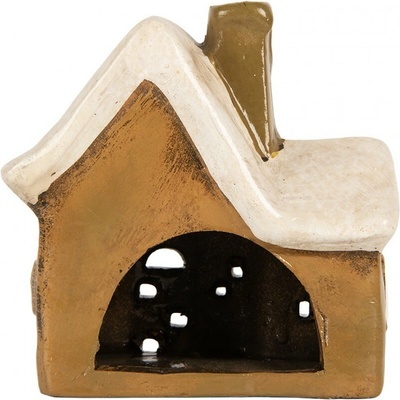Hnědý keramický svícen na čajovou svíčku domek Village - 13*7*13 cm - Clayre & Eef