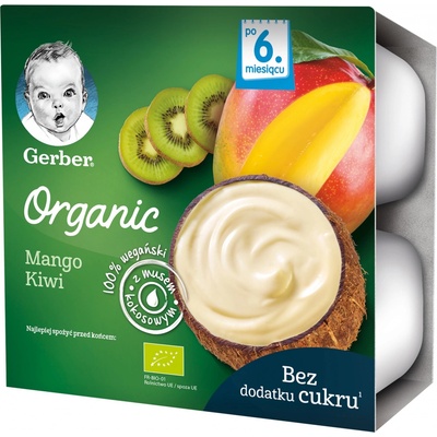 Gerber Organic Rastlinný Dezert Mango a Kiwi s kokosovým mliekom 4 x 90 g