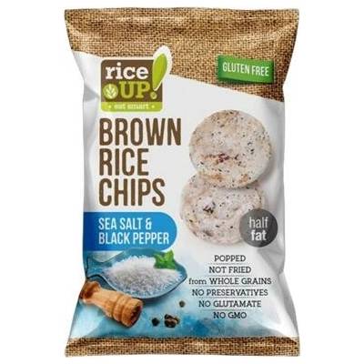 RICE UP Ryžové chipsy z hnedej ryže RICE UP soľ čierne korenie 60 g