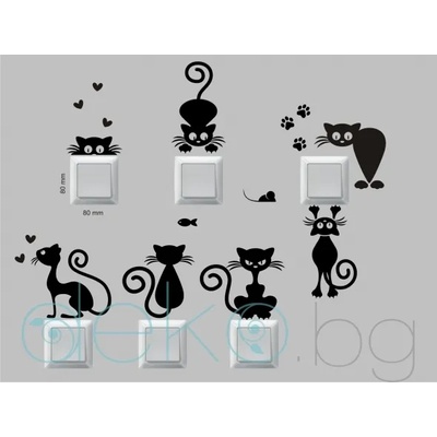 Комплект 7 бр. забавни котки за ключ/контакт за стена (15015)
