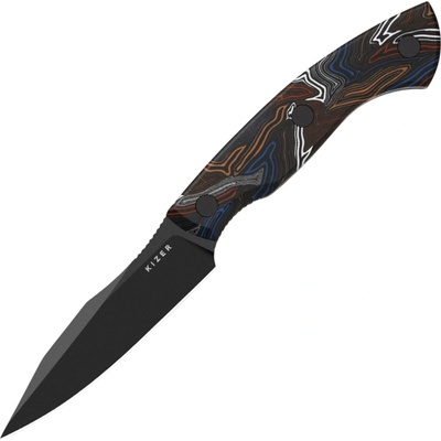 Kizer Hissbite CPM 3V, Black Coating, Damascus G10 1109A1