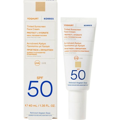KORRES Слънцезащитен крем с цвят с кисело мляко, Korres Yoghurt Tinted Sunscreen Face Cream SPF50 For Sensitive Skin 40ml