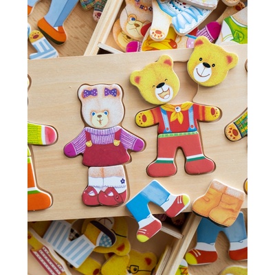 Bigjigs oblékací puzzle v krabičce Medvědí rodinka