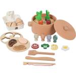 Ginger Home Детски Дървен Кухненски Комплект ginger home, Тенджера с Храни, Риболов и Сортер, Монтесори, 27 части
