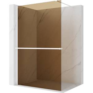 Mexen Kioto+ душен панел със стъклена рафт Walk-in 130 x 200 см, бронз 8 мм, бял (800-130-121-20-32)