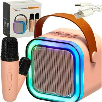 Karaoke set s mikrofónom a prenosný BLUETOOTH USB LED reproduktor ružový