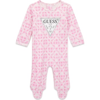 Guess Розов ромпър за новородено момиче с детайли и сребристо лого Guess