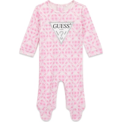 Guess Розов ромпър за новородено момиче с детайли и сребристо лого Guess