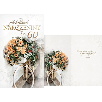 Blahopřání 60 - kolo a květiny T – Zboží Dáma