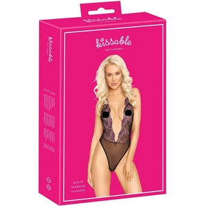 Kissable Целуващо се - черно боди с розова бродерия - l/xl