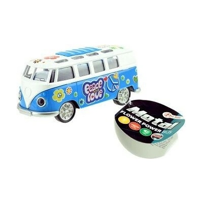 Teddies Autobus retro kov/plast 12 cm na batérie so zvukom a so svetlom na spätné natiahnutie