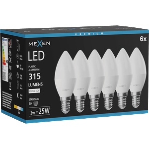 Mexen Nova 6x LED крушка E14, C37, 3W, Неутрална - 4000K, 315 lm - L102-E14-0340-01x06 (L102-E14-0340-01x06)