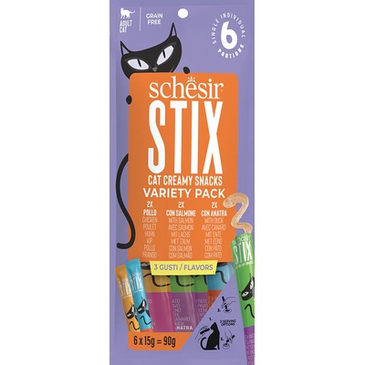 Schesir Stix Creamy Snacks kuraciecí losos a kachna 6 x 15 g
