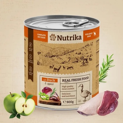 Nutrika Dog food wtih Duck & Apple - пълноценна храна за израснали кучета с патешко и ябълка 800gr