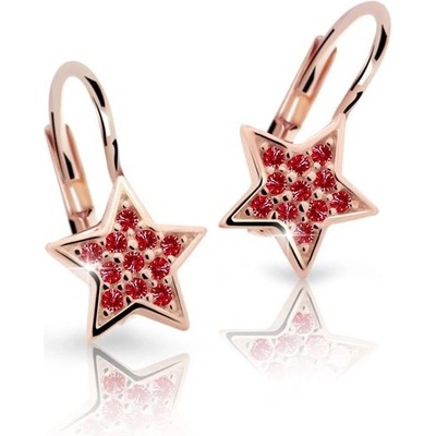 Danfil dětské náušnice hvězdičky C2228 z růžového zlata s kamínky Ruby Dark zapínání klapka