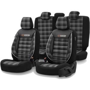  Комплект Луксозна Тапицерия OTOM текстил с еко кожа GTI SPORTS Design - Черна с бял шев, за Предни и Задни Седалки
