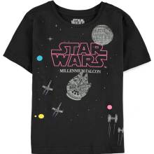 CurePink: dětské tričko Star WarsHvězdné války: Millennium Falcon černá bavlna