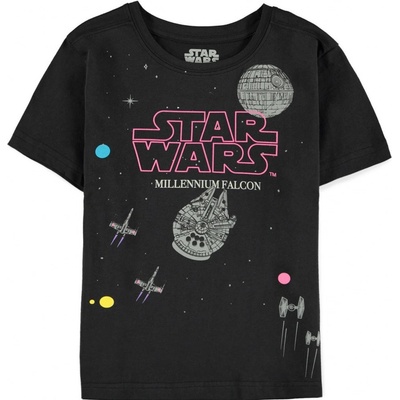 CurePink: dětské tričko Star WarsHvězdné války: Millennium Falcon černá bavlna