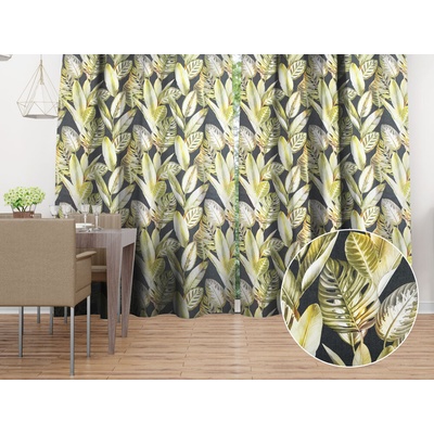 Biante Zamatový záves Tamara TMR-010 Zlaté tropické listy na zelenom 145x260 cm