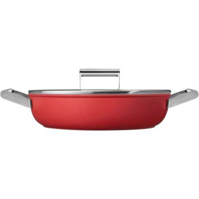 Smeg Плитка тенджера с капак Smeg CKFD2811RDM, 28 см, 3.7 л, Незалепващо покритие с 3 слоя, Фурна до 250C, Без PFAS, Индукция, Червен (CKFD2811RDM)