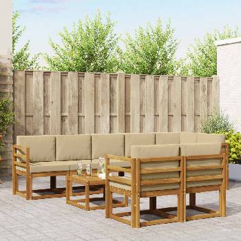 vidaXL Комплект дивани за открито 9 pcs Натурален и Бежов (3366591)