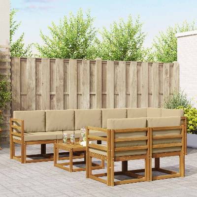 vidaXL Комплект дивани за открито 9 pcs Натурален и Бежов (3366591)