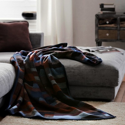 SCANquilt pléd Veuro denim kostka modrohnědá střední 150x200