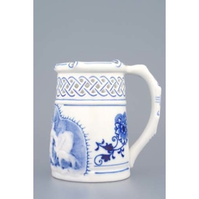 Cibulák korbel prolamovaný s reliéfem originální cibulákový porcelán 400 ml