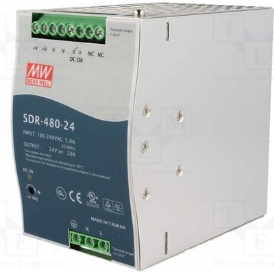 MEAN WELL SDR-480-24 Napájecí zdroj: spínaný; na lištu DIN; 480W; 24VDC; 20A; 90÷264VAC