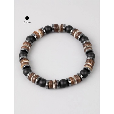 Prosperk Exkluzivní výrazný náramek z korálků hematitu dřeva a lávového kamene černá S0221