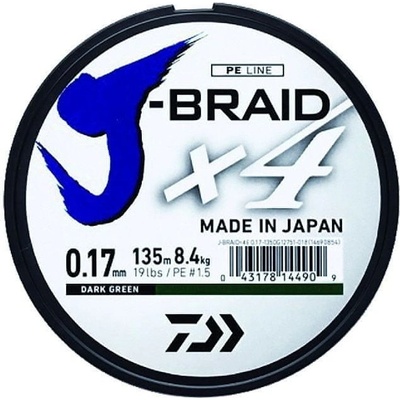 Daiwa Šnúra J-Braid 4 Tmavo Zelená 135m 0,07mm 2,6kg