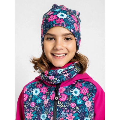 UNUO dětská čepice fleecová SPADENÁ Květinky