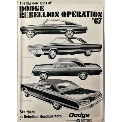 Plechová cedule Dodge Rebellion 1967, 20x30cm
