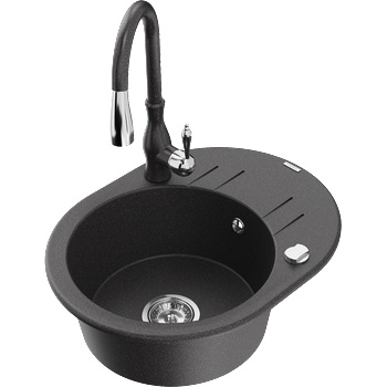 Mexen Kevin кухненска мивка от гранит 1-коморна с отцедник и кухненски смесител Savita, черен на пръски - 6517-76-672601-76 (6517-76-672601-76)