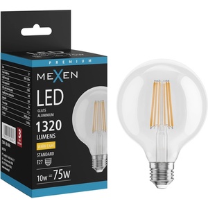 Mexen Vintis LED нажежаема жичка лампа E27, G95, 10W, Топла - 2700K, 1320 lm, прозрачен (L157-E27-1027-00)