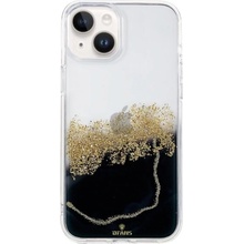 Púzdro DFANS DESIGN transparentné mramorové s kamienkami iPhone 13 - čierne