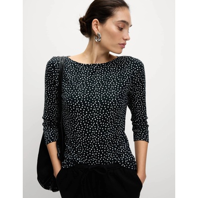 Marks & Spencer Топ от чист памук с лодкообразно деколте и принт, прилепнала кройка Marks & Spencer черен Marks & Spencer | Cheren | ЖЕНИ | 8