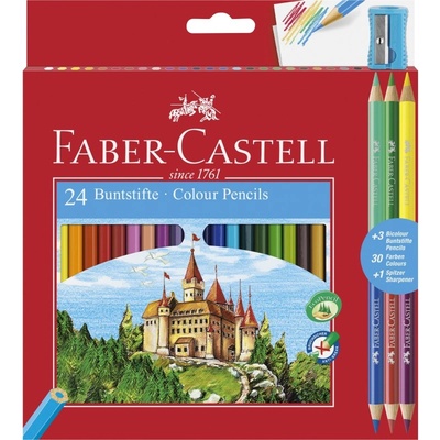 Faber-Castell Цветни моливи faber-castell шестоъгълни 24 броя + 3 цветни молива с двоен край 110324 (110324)