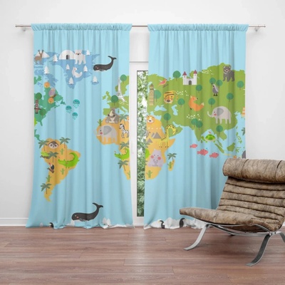 Sablio Závěs Zvířecí mapa světa: 2ks 140x250cm