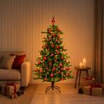 vidaXL Изкуствена коледна елха с топки 120 см 150 LED светодиода (3461365)