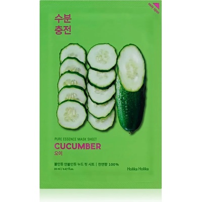 Holika Holika Pure Essence Cucumber платнена маска с успокояващ ефект за чувствителна кожа със склонност към почервеняване 23ml