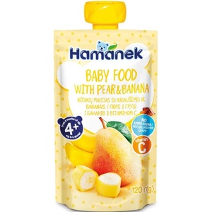 Hamanek пауч круши и банан 4м+ -120 г