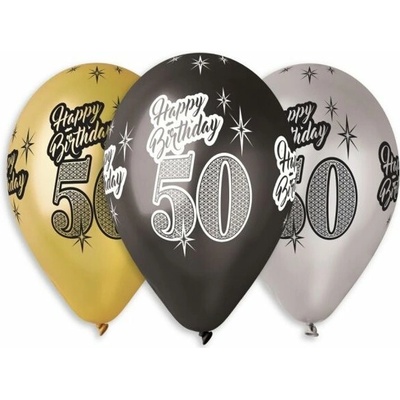 SMART BALLOONS Nafukovacie balóniky, 30 cm, Happy Birthday „50“, mix farieb