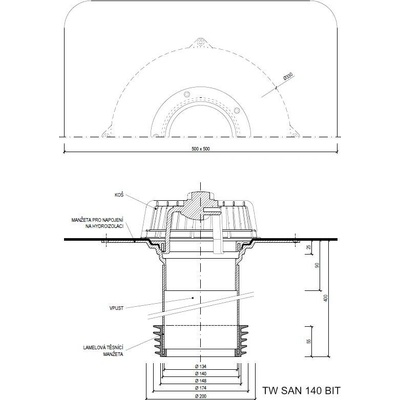 Sanačný vpust TW SAN BIT Typ: 140 BIT (154-186mm)
