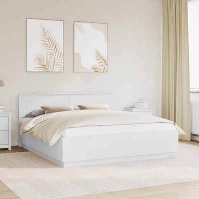 vidaXL Рамка за легло с таблото Бяло 180 x 200 cm Инженерно дърво (3408138)