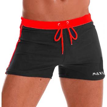 Image 1 of Мъжки бански тип боксер в черно с червени кантове