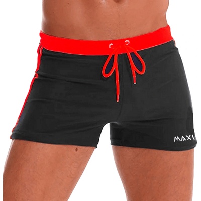 Мъжки бански тип боксер в черно с червени кантове