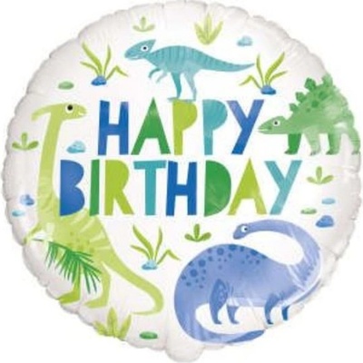 UNIQUE Balón foliový DINOSAURUS Zelenomodrý Happy birthday Všechno nejlepší 45 cm