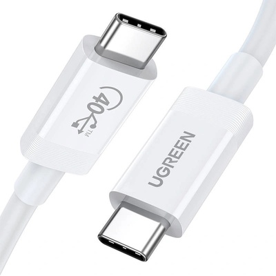 UGREEN UGREEN USB4 кабел, USB-C към USB-C, 40Gbps, 0.8m, бял (UGR1321WHT)