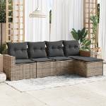 vidaXL Градински комплект с възглавници, 5 части, сив полиратан (3251227)